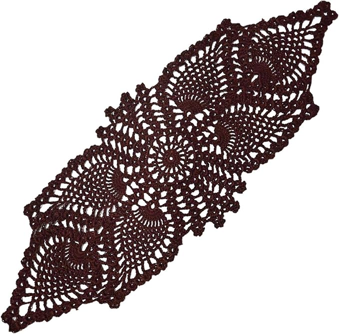 BIBITIME Crochet Lace Table Doilies Eyes Flower Doily Kitchen Vase Place Mats (7 in x 21 in,Pack of 2PCS, Style02-Coffee)