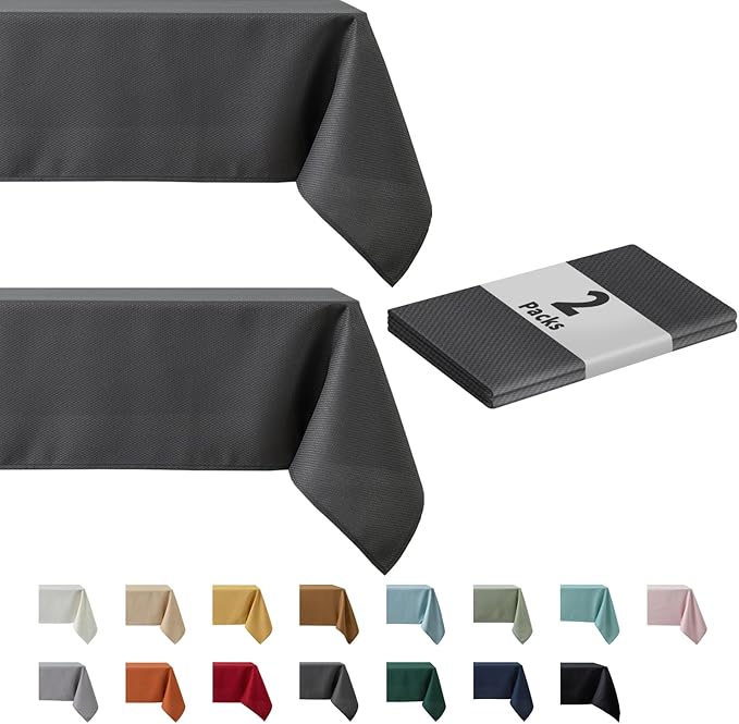 maxmill 2 Pack 60 x 84 Inch Charcoal Textured Rectangle Tablecloth Water Resistant Wrinkle Free Spillproof, Soft Jacquard Table Cloth for Banquet Parties Event Holiday Dinner, Indoor and Outdoor Use