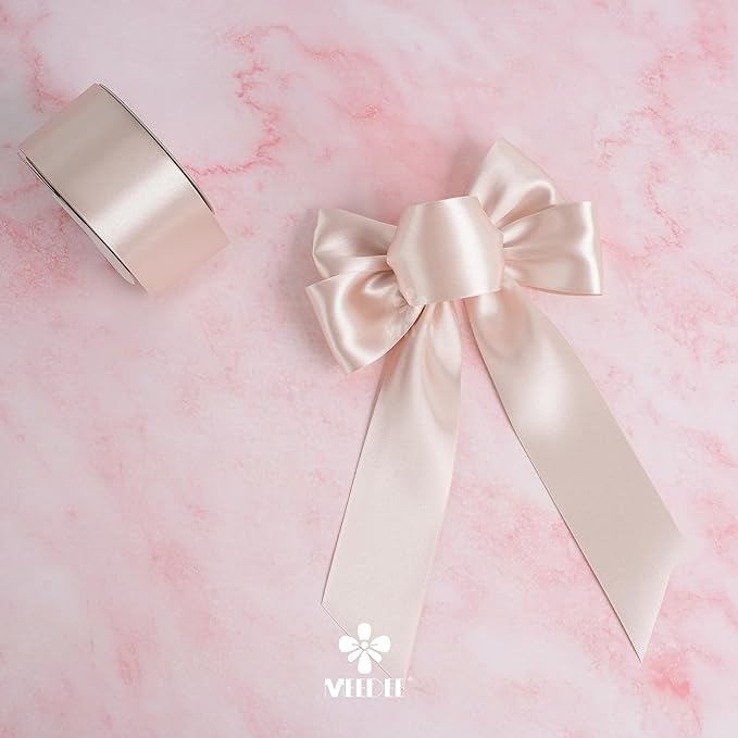MEEDEE Rose Gold Satin Ribbon 2 Inch Rose Gold Ribbon Lux Double Faced Ribbons by 25 Yards Silk Satin Ribbons for Gift Wrapping, Wedding, Flower Bouquet, Holiday Decorating