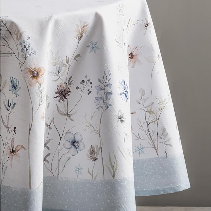 Maison d' Hermine Table Cloth Round Table 100% Cotton 69 Inches Fall Tablecloth Reusable Everyday Use for Thanksgiving Christmas Decorations Dining Farmhouse Party (Ice Florals)