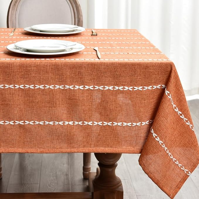 Zobesta Orange Table Cloth Rectangle Table 70 x 53 Inch, Farmhouse Tablecloth Cotton Tablecloth for Rectangle Tables, Washable Dining Table Cover for Halloween,Thanksgiving, Dining, Outdoor,Fall