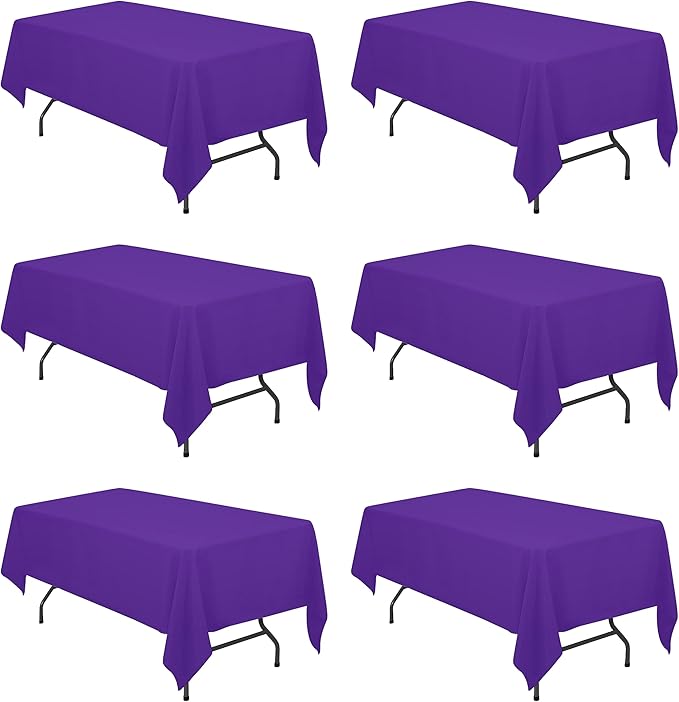 BRILLMAX 6 Pack Purple Tablecloths 60 x 102 Inch for 6ft Rectangle Tables - 150 GSM Polyester Fabric, 15" Standard Drop, Water, Stain & Wrinkle Resistant Cloth Cover for Wedding Dining Buffet