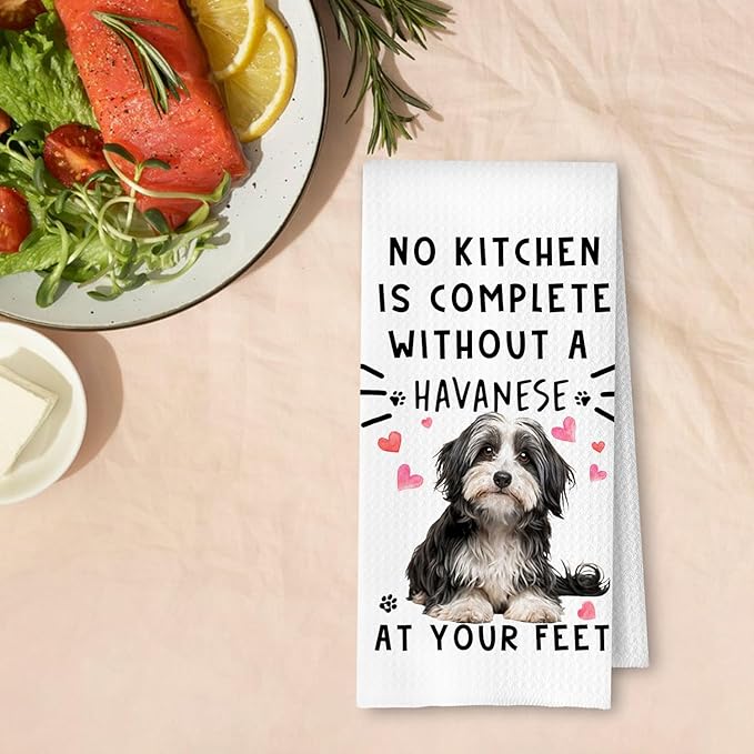 Havanese Funny Dog Kitchen Towels - Havanese Waffle Weave Dish Towels for Bathroom,A Kitchen is Not Complete Without A HavaneseDish Towel,Dog Lovers Gift,16×24 Inch