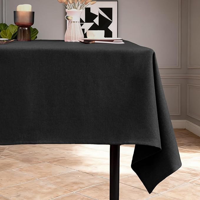 Rectangle Tablecloth 55 x 71 Inch - Waterproof Faux Linen Table Cloth for Dining Table, Kitchen, Party, Wedding, Holiday & Everyday Decoration, Black