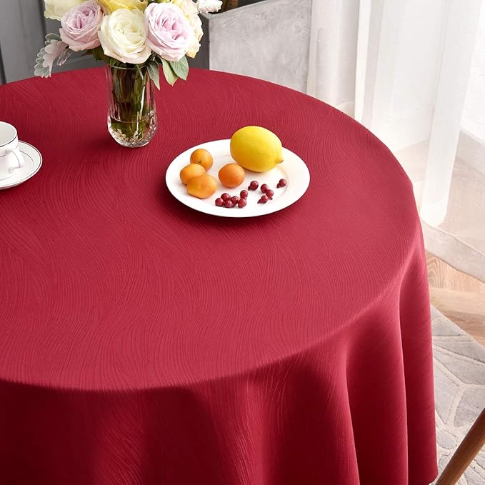 maxmill Round Jacquard Tablecloths Swirl Pattern Spillproof Wrinkle Free Heavy Weight Soft Table Cloth for Circular Table Cover of Buffet Banquet Parties Holiday Dinner Round 90 Inch Red