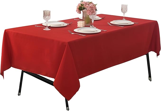 10-Pack 60x102 inch Red Table Cloths, Solid Stain and Wrinkle Resistant Oblong Tablecloth, Premium Plain Weave Polyester Fabric Rectangle Table Linen Covers for Hotel, Wedding