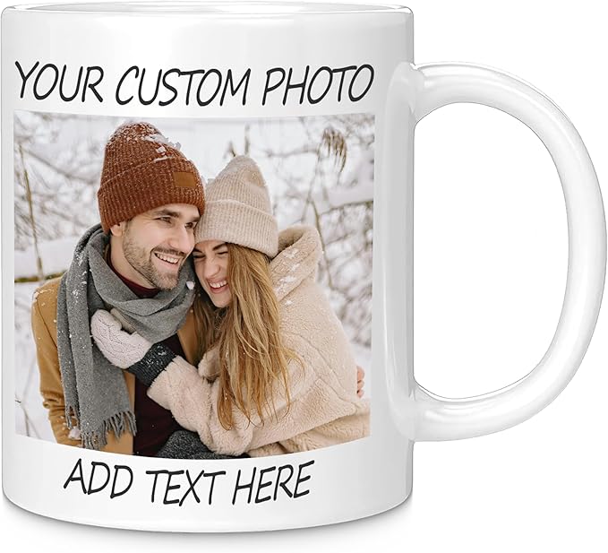 Custom Coffee Mug for Men Women, Personalized 11oz Ceramic Mug with Photo Text & Birth Flower,Customized Valentines Day Gifts for Him Her(1 Photo)