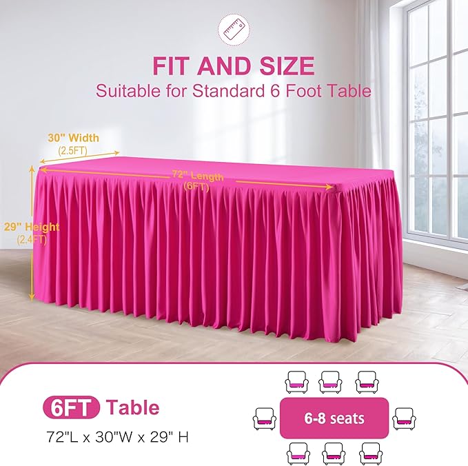 Wish Care 2 Pack Hot Pink Rectangle Table Clothes for 6 Foot Tables, Polyester Fitted Tablecloths 6t Stretch Table Cover for Wedding, Birthday, Parties, Trade Show, Craft Show
