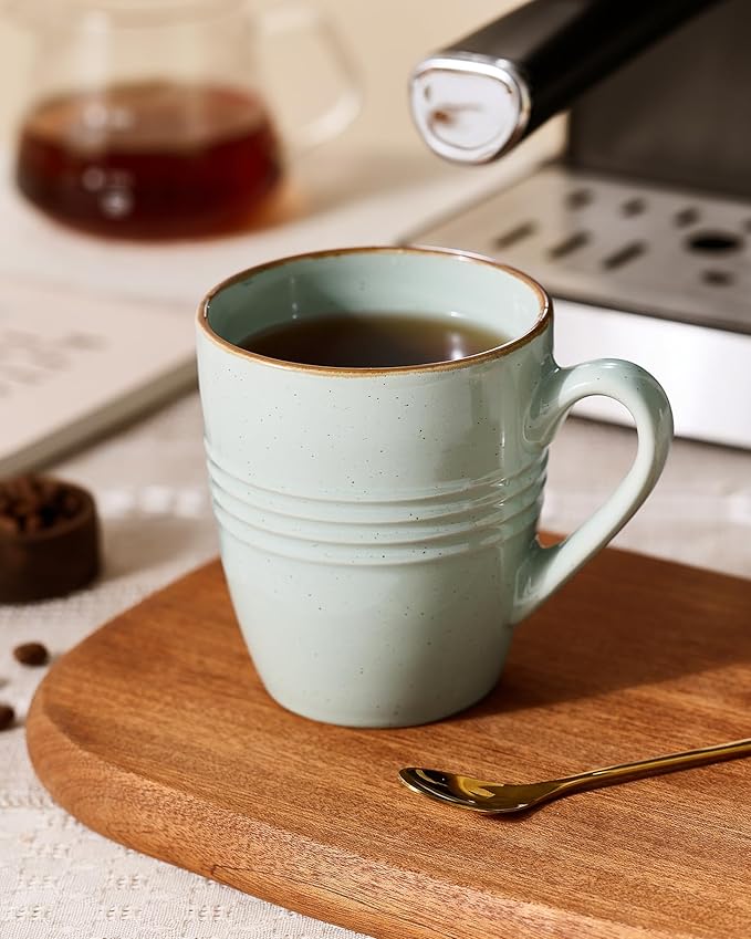 famiware Jupiter Coffee Mugs Set of 4, 13 oz Coffee Mug, Microwave and Dishwasher Safe, Coffee Cups with Handle for Coffee, Tea, Cocoa, Milk, Light Green