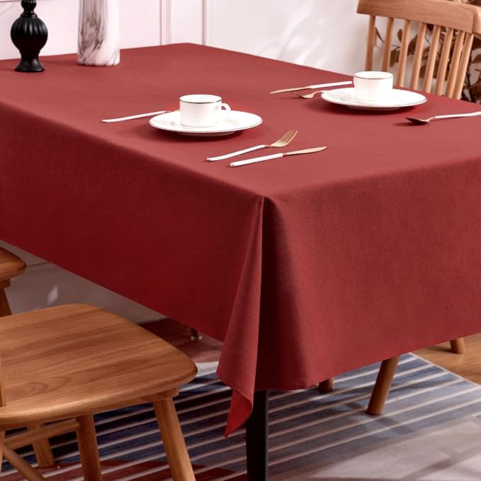Rectangle Tablecloth 55 x 71 Inch - Waterproof Faux Linen Table Cloth for Dining Table, Kitchen, Party, Wedding, Holiday & Everyday Decoration, Red