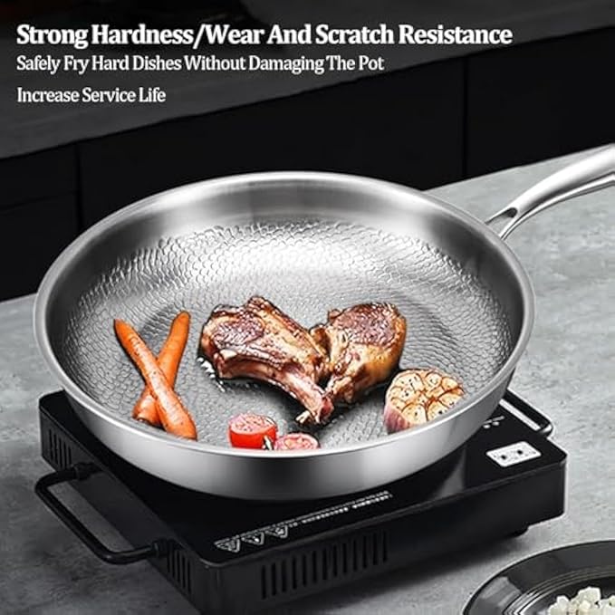 Titanium Pan, 100% Pure Titanium Hammered Frying Pans with Lid for Cooking Suitable for All Stovetops, Home Use Cookware | No Coating | Non-Stick