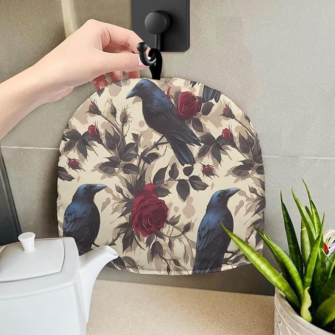 Gothic Crow Tea Cozy for Teapot Insulated Reusable Kettle Cover Breakfast Warmer Rose Tea Pot Cozy for Keeping Warm Thick Teapot Dust Protector
