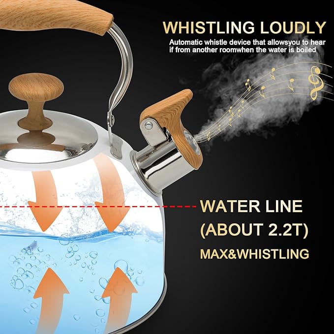Tea Kettle for Stove Top, 2.5 Quart Whistling Tea Kettle, Food Grade Stainless Steel and Ergonomic Folding Handle, Tea Pots for Tea, Coffee, Milk - Gradient Blue
