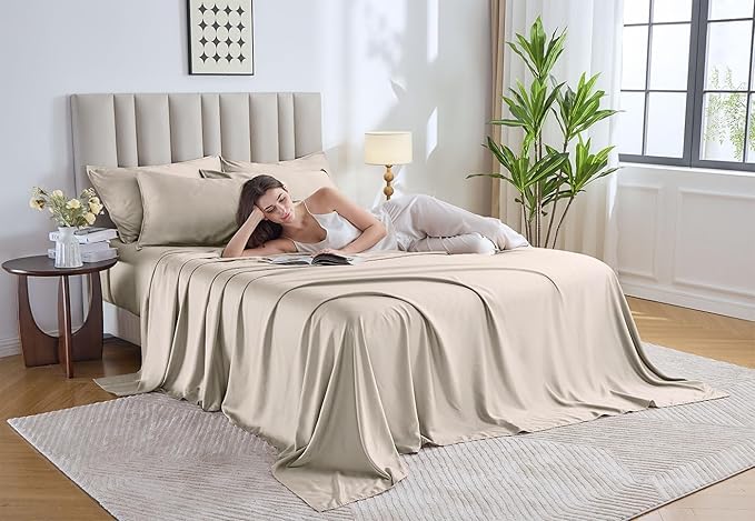 Pure Bamboo Twin Sheets, Genuine 100% Organic Viscose Derived from Bamboo Bed Sheet Set, Luxuriously Soft & Cooling, Double Stitching, 2 Year Quality Promise (Twin, Creme)