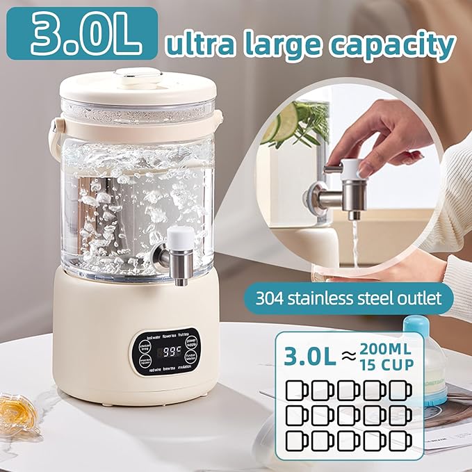 Electric Tea Maker, Health Pot with Strainer,Mulled Wine Pot,3L Multi-Function Kettle for Brewing Tea, Wine, Soup, Fruit Enzyme，Large capacity
