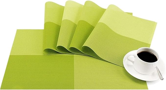 PVC Woven Non-Slip Heat- Grid Placemats for Farmhouse Kitchen Decor Insulation Square Plate Mat Green(KP Blue,30X45CM_6PCS)