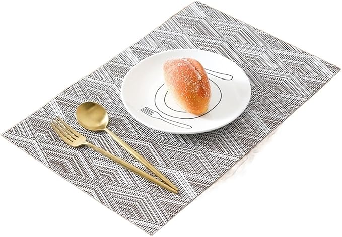 Square PVC Coffee Woven Table Placemats Heat Non-Slip Table Mats Pads for Kitchen Farmhouse Restaurant(Rhomb Coffee,1pcs 45x30cm)