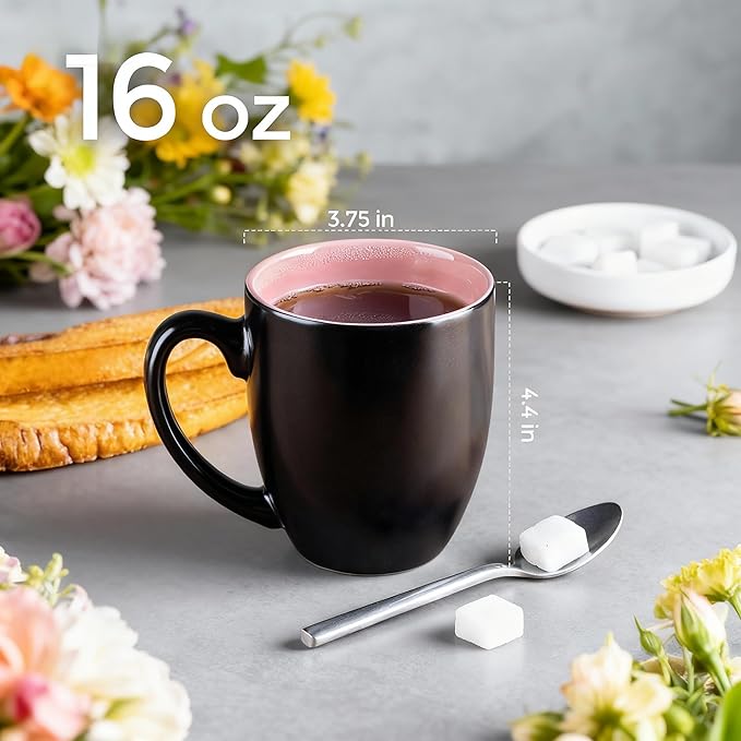 GBhome 16oz Coffee Mugs Set of 6, Large Ceramic Coffee Mugs for Man, Woman, Dad, Mom, Modern Coffee Mugs Set with handle for Tea/Latte/Cappuccino/Milk/Cocoa. Dishwasher&Microwave Safe,Pink