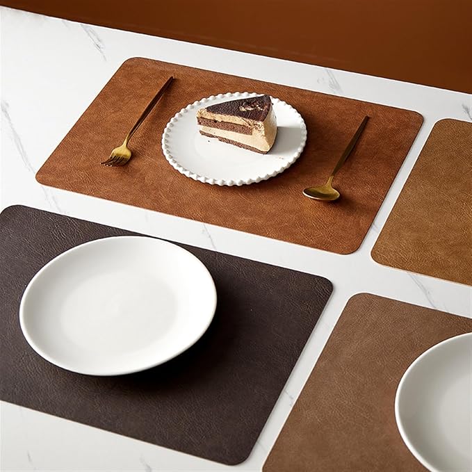 Classic Leather Placemat Sets for Dinging Table Rectangle Circular Table Mat Square Coasters Waterproof Oil-Proof Anti- Pad(A Deep Coffee Color)
