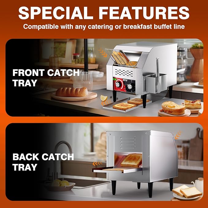PYY Commercial Conveyor Toaster - 150 Slices/Hour Electric Conveyor Belt Toaster for Toast, Bun, Bagel, Bread, Heavy Duty Stainless Steel Toaster Oven for Restaurant, Bakery, Buffet Use