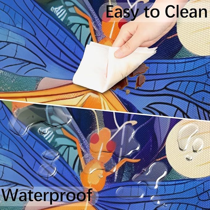 Dragonfly Outdoor Round Tablecloth with Umbrella Hole, Circle Fitted Tablecloths with Elastic 45"-56" Waterproof Oil-Proof Round Outdoor Tablecloth Patio Table Cover for Picnic Camping Party
