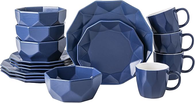 Stone + Lain Jamie Porcelain 16-Piece Geometric Dinnerware Set, Blue