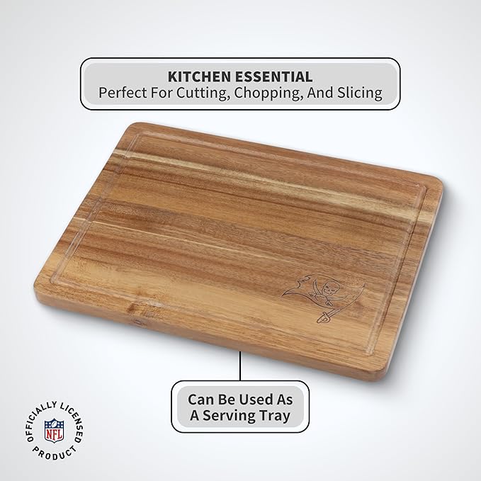 The Memory Company Officially Licensed NFL Acacia Cutting Board – 11.7" x 15.7" Durable Wood Chopping & Serving Board with Team Logo