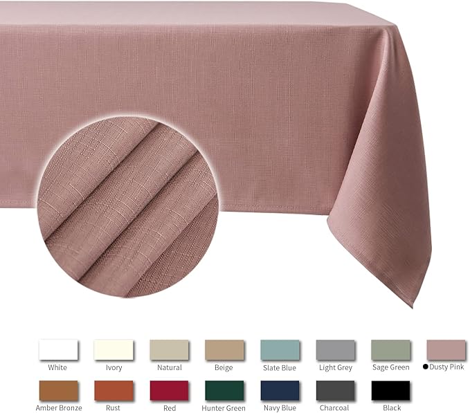 maxmill Tablecloth Stain Resistant Waterproof Wrinkle Resistant Spillproof Washable Soft Slubby Texture Table Cloth for Dining Room, Banquet Parties Event Dinner, Rectangle 60 x 140 Inch, Dusty Pink