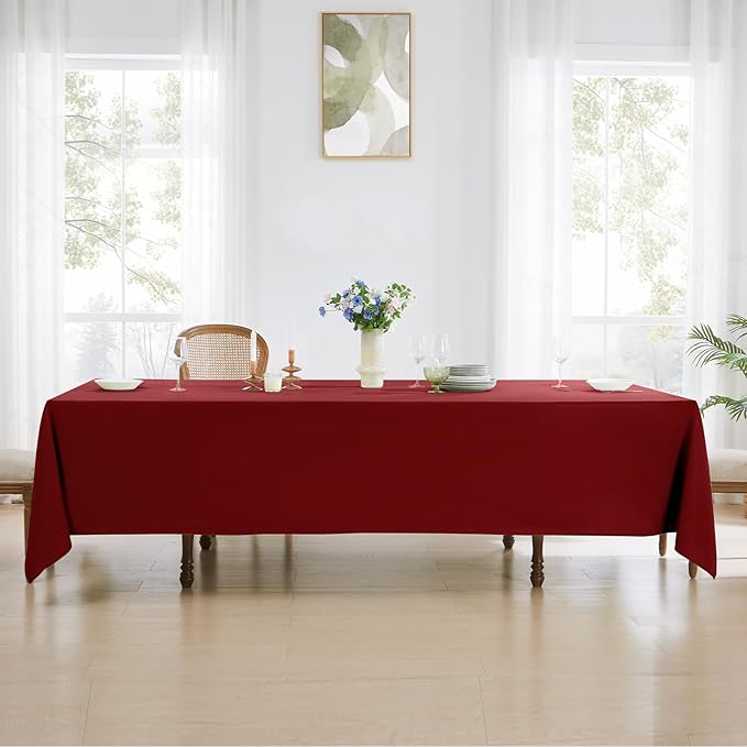 Rectangle Tablecloths 90x132 Inch 2 Pack Red Tablecloth for 6ft Washable Decorative Linen Polyester Table Cloths for 8ft Dining Table Banquets Buffet Parties and Wedding