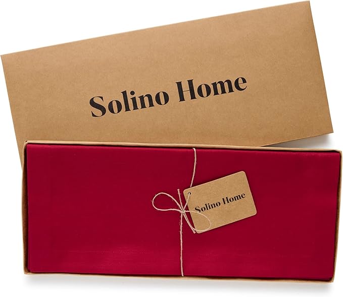 Solino Home Cotton Linen Table Runner 120 Inches Long - Dru Scarlet Red Dining Table Runner 14 x 120 Inch for Valentines - Handcrafted and Machine Washable