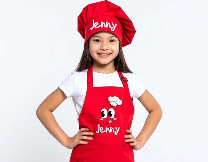 Custom Kids Apron, Personalized Kids Cooking Apron and Chef Hat Set, Kid Play, Painting Apron, Boys Cooking Apron, Little Girls Aprons, Chef Apron and Hat for Child, Different Design and Color Option