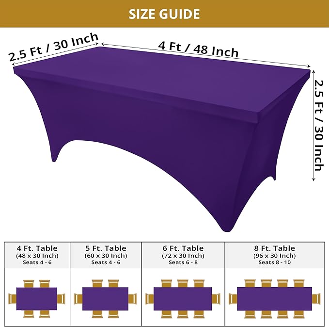 Utopia Kitchen Spandex Tablecloth 2 Pack [4FT, Purple] Tight, Fitted, Washable and Wrinkle Resistant Stretch Table Cloth Rectangle Cover for Trade Show, Weddings & Parties [48Lx30Wx30H Inch]