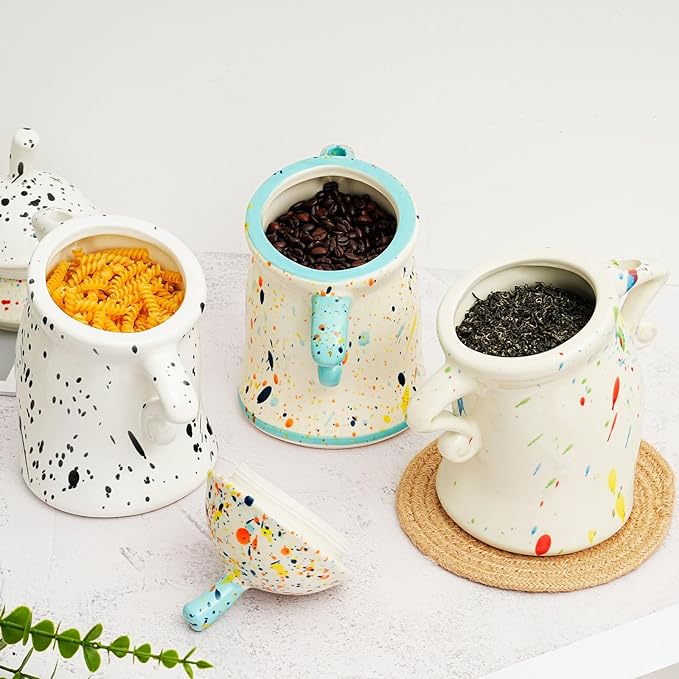 Ceramic Jar With Attitude Food Storage Jar With Airtight Lid Decorative Kitchen Container For Coffee Beans Tea Flour Sugar Pasta Cookies (Black and white)