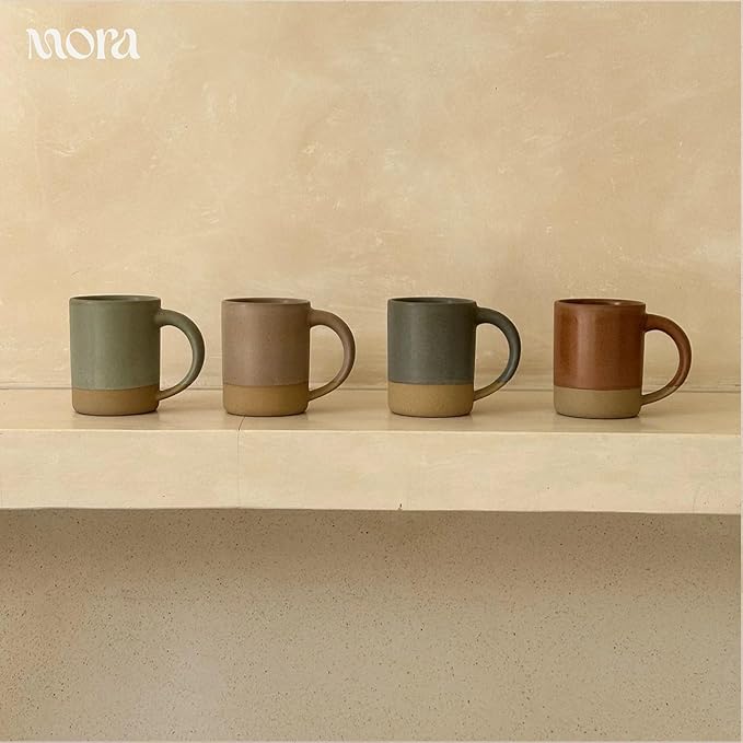 MORA Medium Mugs Set of 4, 16oz Ceramic Pottery Latte Mugs/Coffee Cups - Microwave and Dishwasher Safe - Harvest