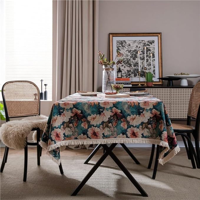 Rectangular Tablecloth Flower Jacquard Tablecloth Bohemian Thick Tablecloth Suitable for Restaurant Camping(Style12,140 * 180cm)