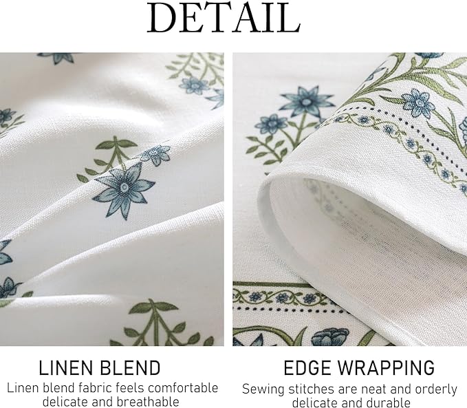 ISAENNE Designer White Linen Extra Long Rectangle Tablecloth,Chinoiserie Floral Elegant Indoor Table Cloth,Fall Stain Proof Decor Tablecloths for Dining Thanksgiving Kitchen,63"*110"-Mosella F
