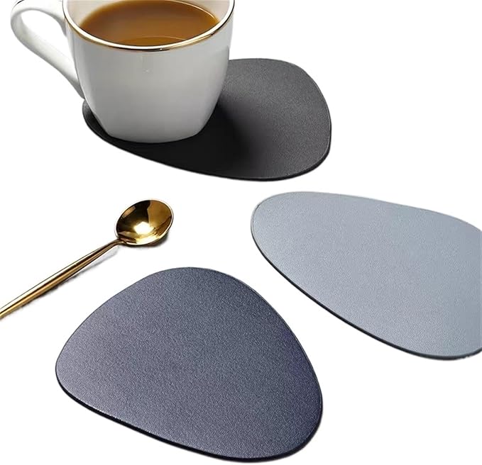Leather Droplet Shape Mat Coaster Solid Color Heat Coffee Placemat Minimalist Non-Slip Table Mat Kitchen Accessories(Dark Grey)