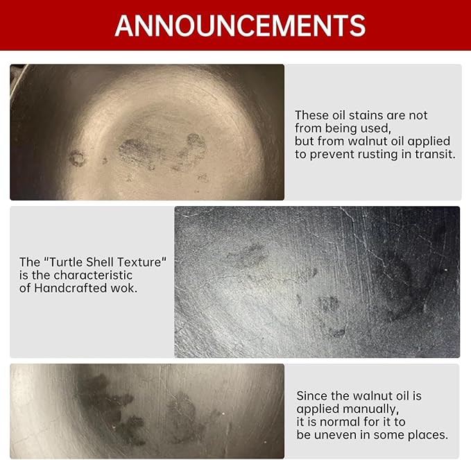 WANGYUANJI Cast Iron Wok Pan 14.9 inch Large SUGUO Wok Stir Fry Pan Flat Bottom with Dual Handle and Wooden Lid, Suitable for All Cooktops, Uncoated Chinese Traditional Wok