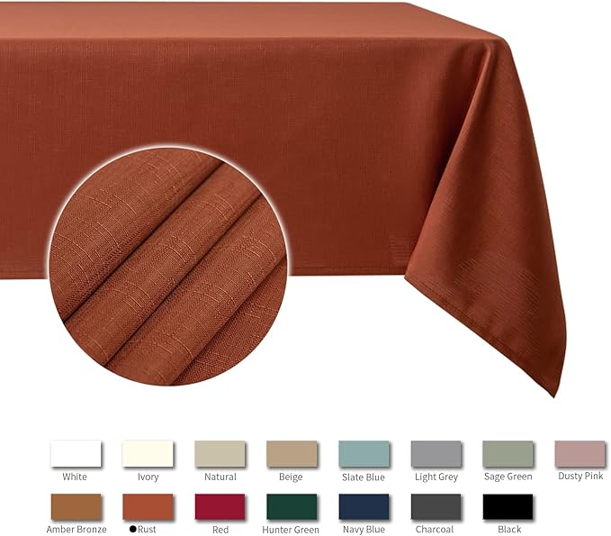 maxmill Slubby Textured Rectangle Tablecloth Water Resistant Wrinkle Free Spill-Proof, Soft Fall Table Cloth for Thanksgiving Parties Harvest Holiday Dinner, Halloween Decoration, 60 x 84 Inch Rust