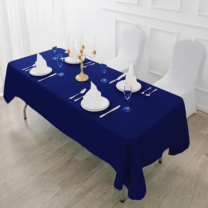 Fokitut 2 Pack Waterproof Rectangle Tablecloth, 90x132 Inch,Stain Resistant and Wrinkle Polyester Table Cloth, Fabric Table Cover for Kitchen Dining, Wedding, Party, Holiday Dinner-Royal Blue
