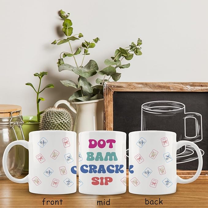 Trendy Funny Mahjong Mug, Mahjong Gifts for Women Coffee Cup Ceramic, Mah Jong Accessories Gifts, Dot Bam Crack Sip Ceramic Coffee Tea Mug 11 oz