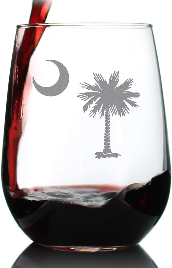 Bevvee South Carolina Flag - Stemless Wine Glass - State Themed Drinking Decor and Gifts for South Carolinians - Large 17 Ounce