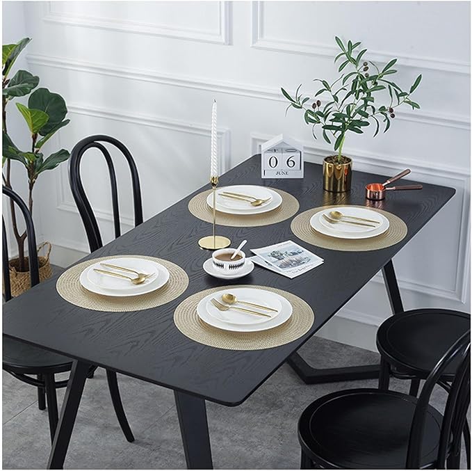 Placemat Kitchen Table Mat Restaurant Round PVC Nordic Anti-scalding Insulation Steak Pad Stand Mug(Light Gold)