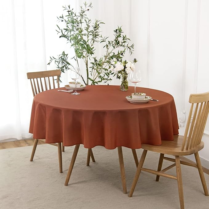 maxmill Round Slubby Textured Tablecloth Spill-Proof Wrinkle Free Soft Jacquard Table Cloth for Circular Table Cover, for Dining Room Harvest Thanksgiving Parties Holiday Dinner, 70 Inch, Rust