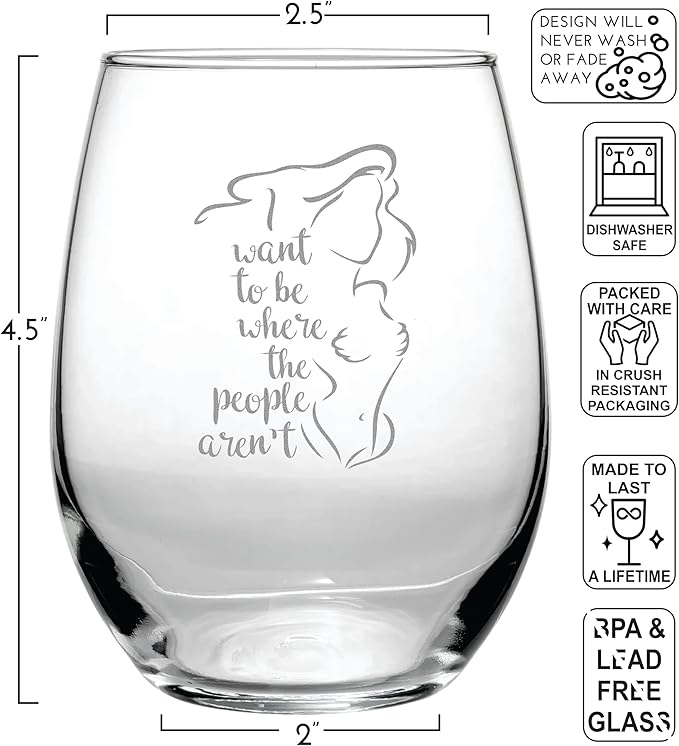 I Want to be Where the People Aren't - 15 oz Stemless Wine Glass Gift - Ideal for Little Mermaid Fan - Ariel Inspired - Funny Birthday Christmas or Movie Themed Gifts - Introvert Humor - Gag - Classic