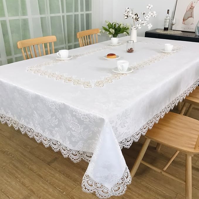 Tablecloths for Rectangle Tables Lace Elegant Decor for Dinning Home Holiday Party Kitchen Easter Christmas Wedding Farmhouse Outdoor Washable Table Linen (H17191-white-1, 72 * 108)