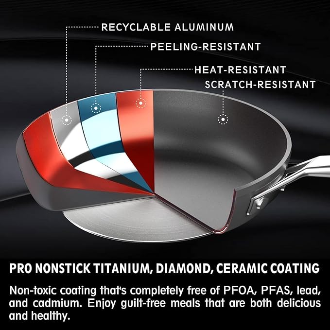 MsMk Nonstick Deep Frying Pan, 4.5 Quart Saute Pan with lid, 11 inch, Stay-Cool Handle, Smooth Bottom, PFAS Free Non-Toxic, Oven safe to 700℉, Induction, Ceramic and Gas Cooktops