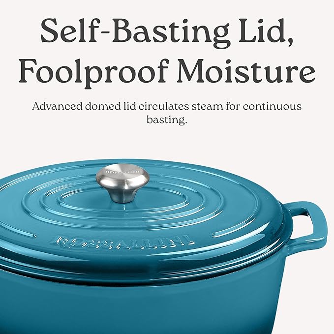 Signature Enameled Cast Iron Oval Dutch Oven | Non-Stick Serving Pot with Tight Fitting Lid for Perfect Roasting, Baking, Sauteing, and Bread Making | 6.75Q [Sage]