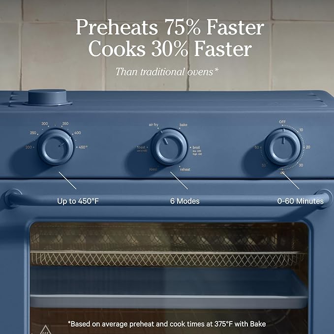 Our Place Large Wonder Oven | 6-in-1 Stainless Steel Air Fryer Toaster Oven Combo with Basket, Rack, Pan & Tray | 3-Rack, 32 QT, Large Capacity - Toast, Roast, Bake, Reheat, Broil & Steam | Blue Salt