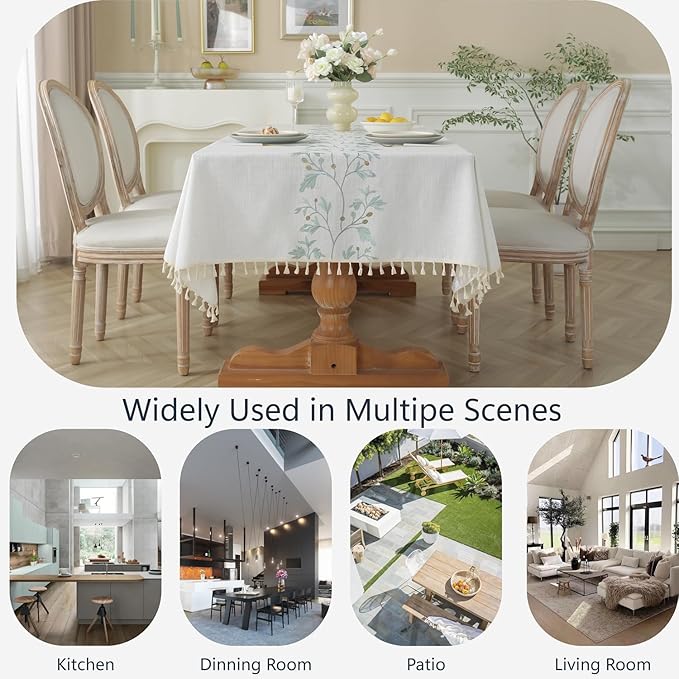 Alsoo Table Cloth Square, Cotton Linen Spring Tablecloth Waterproof, Boho Rustic Tables Cover with Tassel for Christmas Party Kitchen Dining Holiday Decorations (Embroidered, 55''x55'')